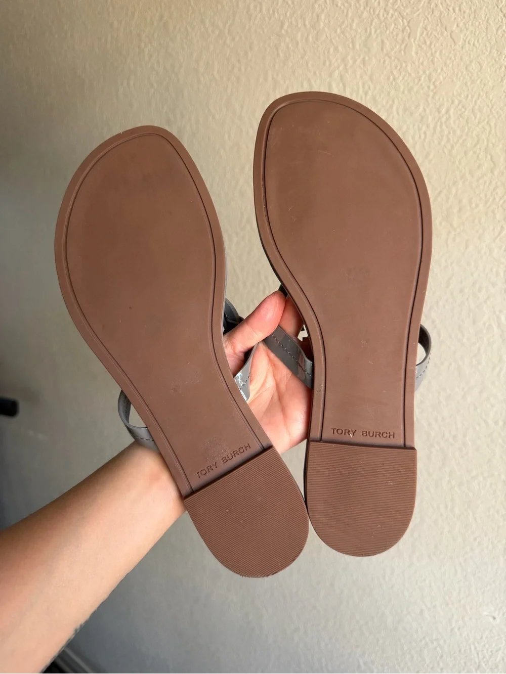 Tory Burch Malta Gray Patent Leather Miller Sandal